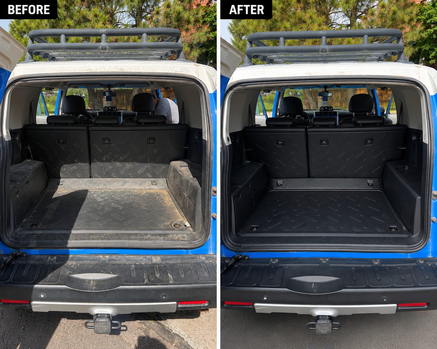 Before and after cargo area detail on a Toyota FJ Cruiser in Cheyenne WY