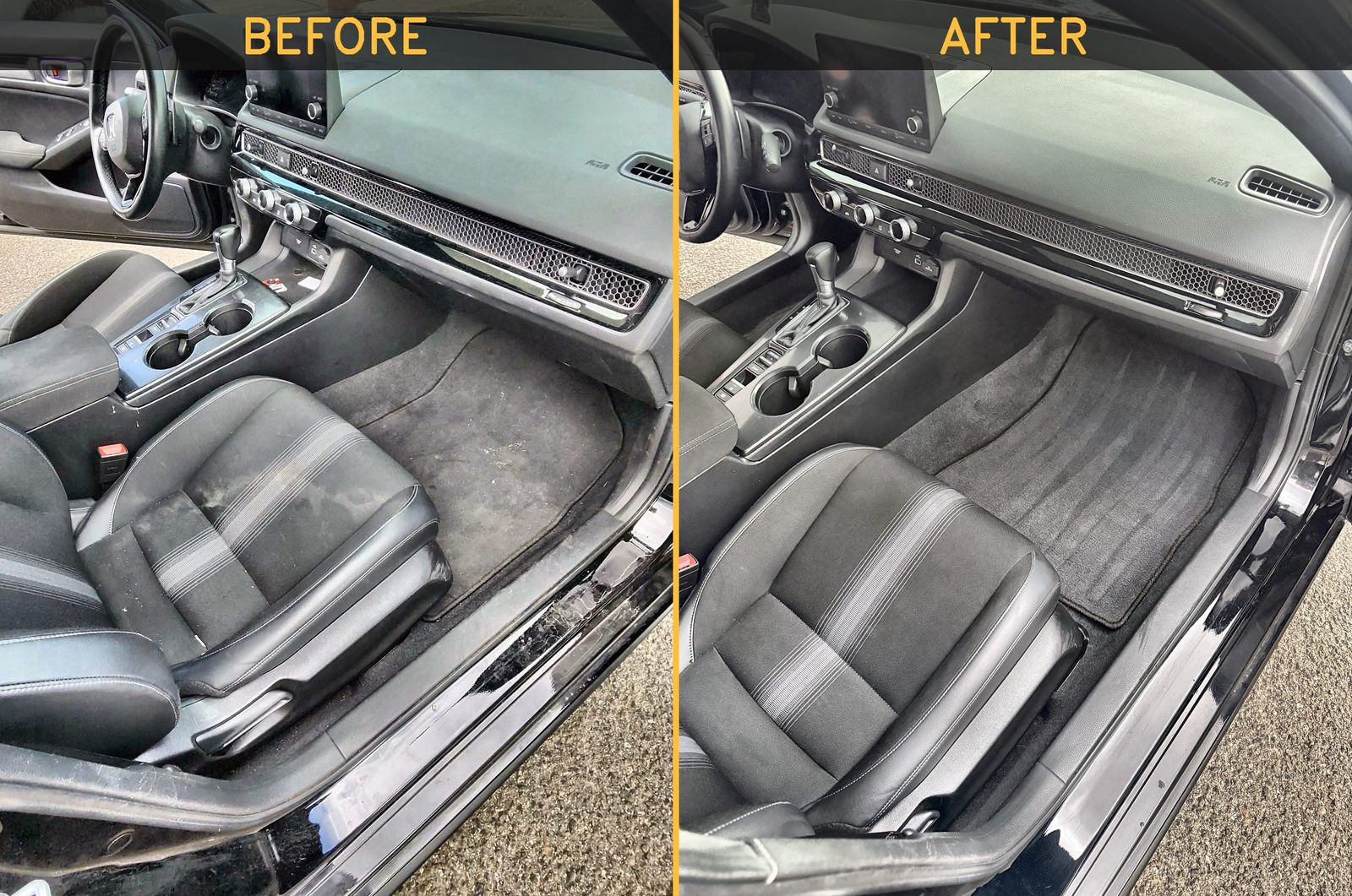 Before and after full interior detail on a Honda Civic in Cheyenne WY